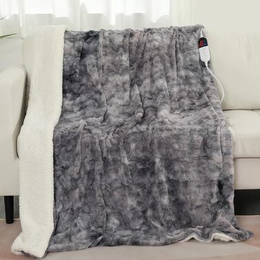 Електрична ковдра COZYTY з автовимкненням 150x200 см – фланелева ковдра з 6 рівнями нагріву, таймером 10 годин, захистом від перегріву, машинне прання (сірий/чорний)