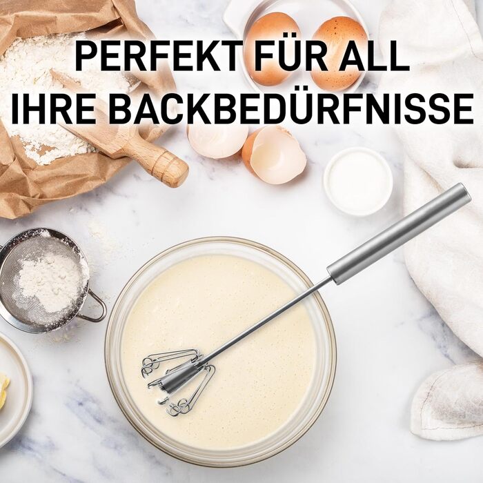 Zulay Kitchen: Ручний вінчик з нержавіючої сталі - автоматичний вінчик з пружинним механізмом, легке збивання яєць, тіста, молока, соусів, придатний для миття в посудомийній машині, стійкий до корозії, срібний