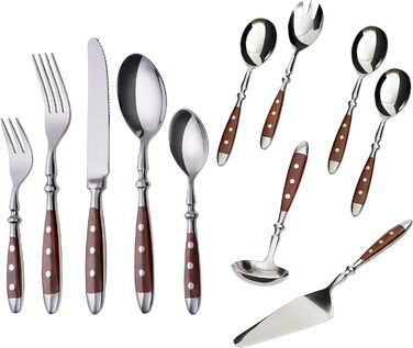 GRÄWE Cutlery Set, Nuremberg, 36-piece, 6 persons, stainless steel, brown handle, rustic, heavy quality, dishwasher-safe, hand-polished 36-piece | 6 persons