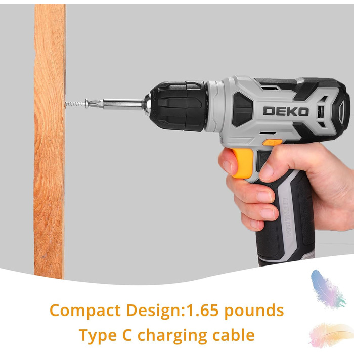 Акумуляторний шуруповерт-дрель DEKOPRO 8V 42шт з аксесуарами: ударний, LED-підсвітка, 12Nm, регулювання швидкості, для ремонту будинку (сірий)