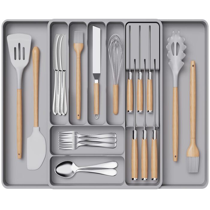 Органайзер для столових приборів Lifewit в шухляду, розширюваний, з відділенням для ножів (40 см, сірий)