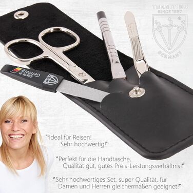 Набір для манікюру та педикюру 'Modena' від DREI SCHWERTER (4 шт.) | Німецька якість, шкіряний етоуй. Вміст: ножиці, пінцет, нагетільна пемза, ремувер для кутикули. Чорний колір