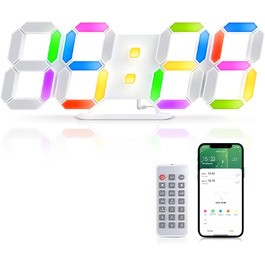 EDUP HOME 3D LED Alarm Clock Digital, 9.7 Inch 7 Colors Silent Snooze USB 12/24 Hour Date Temperature with RGB, APP Control and Remote Control Clock for Bedroom/Living Room/Office