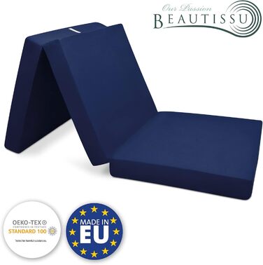 Складаний гостьовий матрац Beautissu Campix 90x200 см, 10 см, темно-синій – матрац для гостей, кемпінгу, складане ліжко, портативний, зручний, чохол знімний, для подорожей