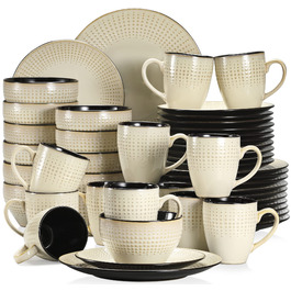Набір посуду GUTO Tafelservice: 48 предметів (12 тарілок, 12 десертних тарілок, 12 салатників, 12 чашок) - бежевий, кераміка