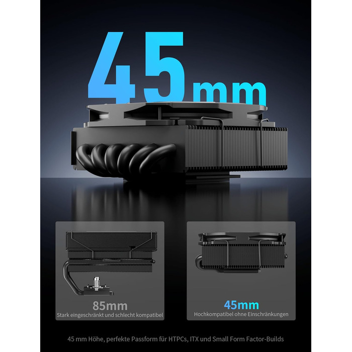 upHere H45K6: Тихий кулер для CPU з 6 тепловими трубками (90x45 мм) - сумісний з AM5/AM4/AM3, Intel 1851/1700/115x/1200