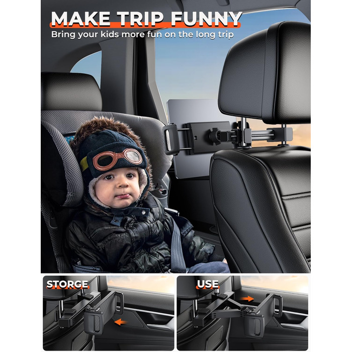 Тримач для планшета в авто Tryone - кріплення на підголівник, 360° обертання, сумісний з iPad, Smartphone, Switch, Tabs, 4.7-13 дюймів