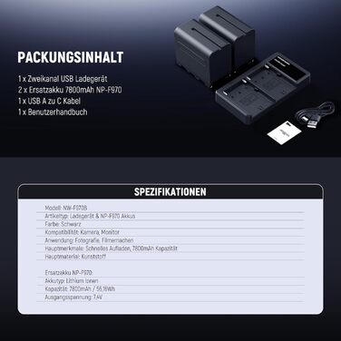 Зарядний пристрій NEEWER Dual USB для акумуляторів Sony NP-F серії (NP-F970, NP-F960, NP-F950, NP-F930, NP-F770, NP-F750, NP-F570, NP-F550) з LCD-дисплеєм, 2-канальний, NW-F970B