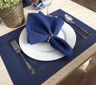 DII Vinyl Tableplacemats for Outdoor Use, Size S/6, Trimmed, Nautical Blue, 6 Pieces