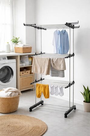 Стійка для білизни з 3 рівнів, складна, для дому та вулиці, легка, економна, кутова, зберігання одягу