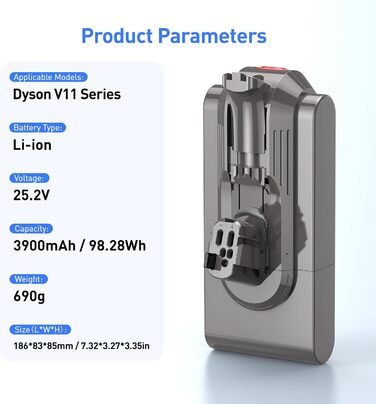 Акумулятор NASTIMA 25,2V 3900mAh Li-ion для пилососів Dyson V11, V15 (970425-01, 970938-01)