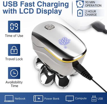 Електричний гоління для чоловіків Glatzen: 7D плаваюча головка для гоління, ротаційний гоління 6 в 1, багатофункціональний гоління для голої голови, вологостійкий, триммер для бороди, носа та вусів, набір для догляду, золотий