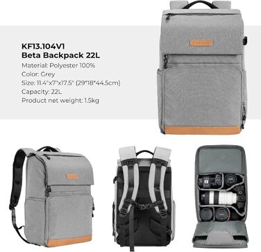 Рюкзак для фотографа K&F Concept 22L з відділенням для ноутбука 15.6
