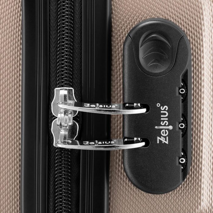 Набір валіз Zelsius 3 шт. Champagne | ABS, з кодовим замком, роздільниками всередині | Ручна валіза, набір валіз, Trolley, велика валіза