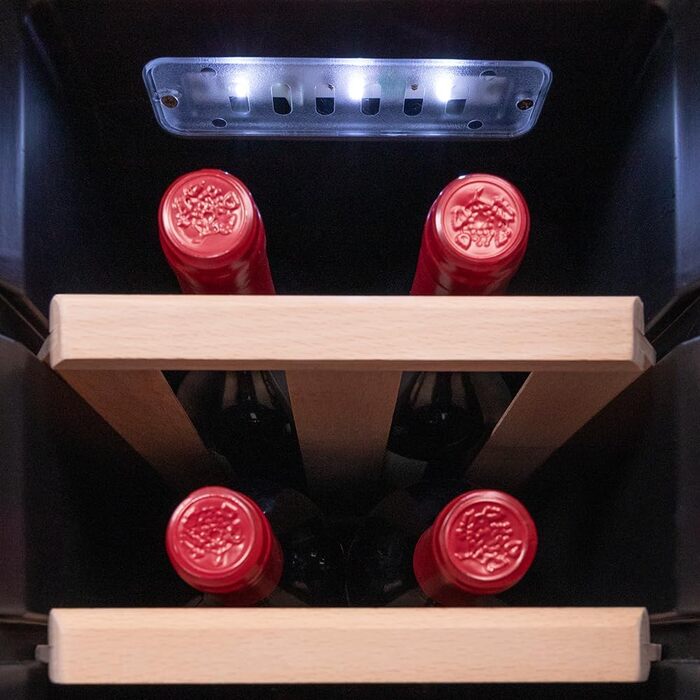 Cecotec Bolero GrandSommelier 830 CoolWood Wine Refrigerator, Thermoelectric, Quiet and High Performance, Adjustable Temperature: 8-18ºC, Touch Control Panel, Displays, Eco-friendly. (12 Bottles, Stainless Steel + Wood)