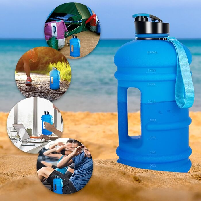 TOOFEEL Water Bottle 2L - 2 Liter Water Bottle BPA Free, Large Bottle, Reusable Sports Water Bottle with Marked Measurements, Gym Water Bottle - (Matte Dark Blue, 1893 ml)