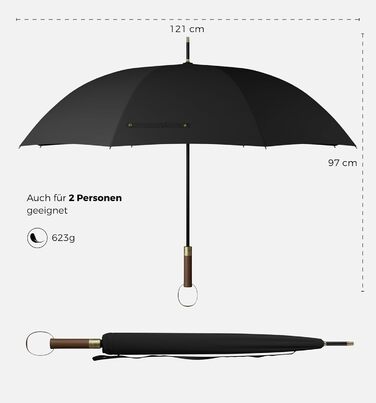 Sapor Design Umbrella Stick Umbrella Stormproof Auto-Open Windproof | XXL Large & Stable for 2 People Men & Women | Golf Umbrella Travel – 123 cm Ø Elegant Black - Modern
