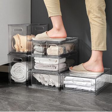 Refrigerator Organizer Drawer Set with Handle, 3-Piece Stackable Kitchen Storage Boxes with Pull-Out Drawer & Lid for Vegetables, Berries, Meat | PET Plastic Food Storage Containers (2 packs with drawer - 6L * 2)