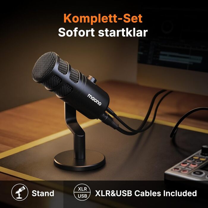 Динамічний USB/XLR мікрофон MAONO PD100 Gen2S для стрімінгу та подкастів, 192кГц/24біт, з кнопкою Mute та моніторингом, металевий корпус, комплект для ПК та Homeoffice