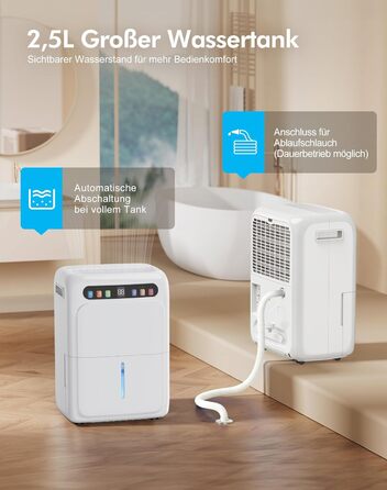 Електричний осушувач повітря з функцією сушіння білизни, тихий, з автоматичним контролем вологості, таймером, шланг 1м, для квартири до 120 м³, гарантія 10 років (20л)