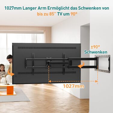 Кронштейн для телевізора ELIVED з подовженим плечем 102.7 см для 42-90 дюймів (до 68 кг), поворотний, з кутом нахилу, VESA 800x400