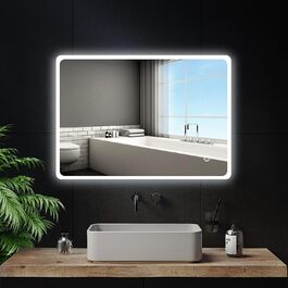 LED дзеркало для ванної кімнати з підсвічуванням 70x50 см, холодне біле світло 6000K, енергозберігаюче, настінне
