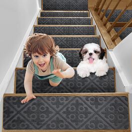 Килимки на сходи YISUN 15 шт., антиковзні, самоклеючі, прямокутні 20x65 см (сірі). Для дітей, літніх людей та собак. Для внутрішнього та зовнішнього використання.
