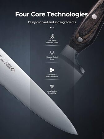 AMEGAT Self-Sharpening Knife Block Set with Carving Fork - Premium Stainless Steel Knife Set with Wooden Block - Vollerl & 3-Rivets Design