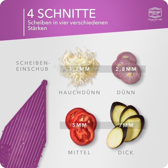 Набір Börner V5 для нарізки овочів та фруктів: нарізчик V-подібної форми, набір базової комплектації, фіолетовий колір