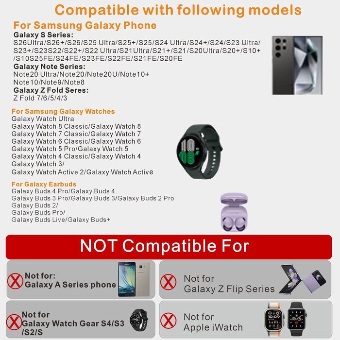 Бездротова зарядна станція 3-в-1 Samsung: для Galaxy S26 Ultra, S25/S24/S23/S22, Note 20, Z Fold 7/6, Galaxy Watch 8/7/6/5 та Buds - Чорна