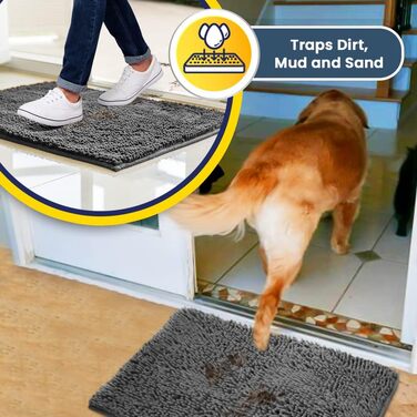 Килимок Muddy Mat® для підлоги та домашніх улюбленців, суперпоглинаючий мікрофібра, нековзний, товстий, праний, для кухні, ванної, спальні, приміщення й вулиці, сірий, розмір M, 76,2x48,3 см