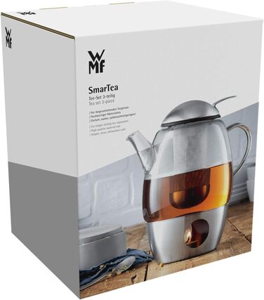 Чайник SmarTea від WMF, 3-частинний набір, Cromargan, скляна колба 1л, з ситечком та підставкою, придатний для миття в посудомийній машині