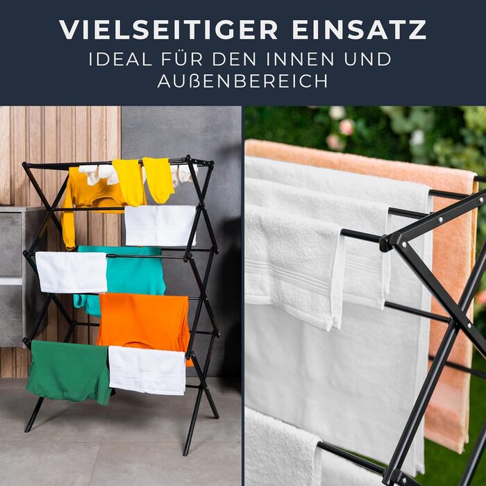 Сушарка для білизни складана, міцна, 6 рівнів, чорна (біла/чорна) - для балкону та дому