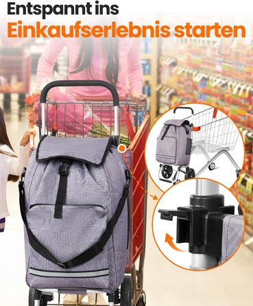 Складаний візок для покупок Homecall 50л з охолодженням, 3 в 1: візок, сумка, таскач, з принтом Geometrie, стандартні колеса