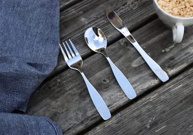 Набір дитячого столового приладдя EXZACT Kinderbesteck Set - 18 предметів з нержавіючої сталі для дітей від 2 років - безпечний, придатний для миття в посудомийній машині, з гравіюванням (6 виделок, 6 ножів, 6 ложок)