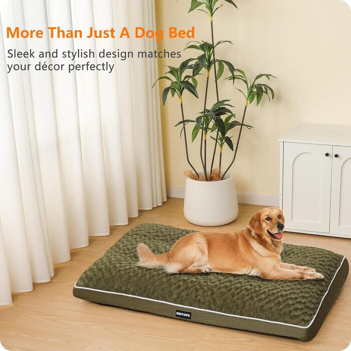 Ортопедичне ліжко для собак, килимок для собак з двоярусним дизайном, миється, знімний кошик для собак, 90 см для маленьких та середніх собак (105 x 69 x 12 см, оливковий)