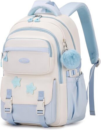 Дитячий рюкзак для школи 3-5 клас, великий рюкзак з помпоном та зірочками, легкий рюкзак-тележка для підлітків, блакитний