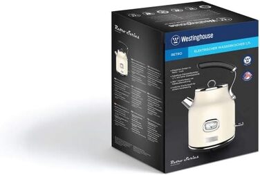 Електричний чайник Westinghouse Retro з регулюванням температури, індикатором рівня води, фільтром від накипу та захистом від перегріву, 1.7 л, білий
