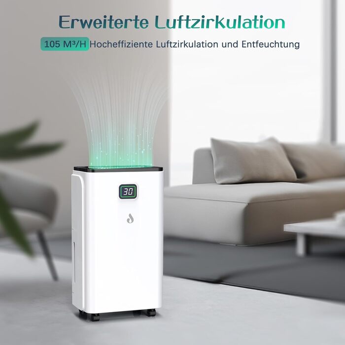 Електричний осушувач повітря 12л/день з цифровим дисплеєм, 3 режими, таймер 24г, резервуар 2.5л, нічний режим, для дому, ідеальний для спальні та підвалу, бежево-білий