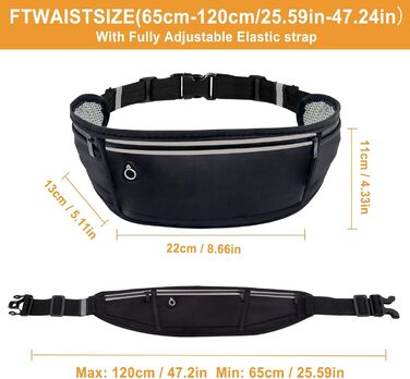 Пояс-сумка для бігу та спорту: водонепроникний пояс з 3 кишенями для телефону (до 18.3 см)
