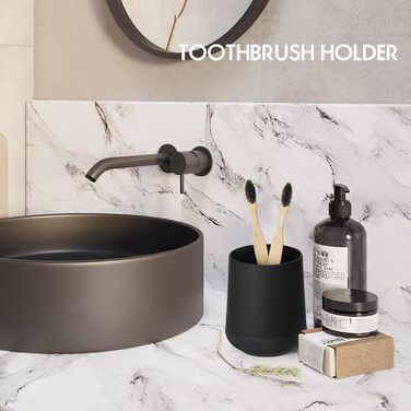 Matte black toothbrush holder for bathroom with silicone boot, modern toothbrush and toothpaste holder for bathroom organizer (black)