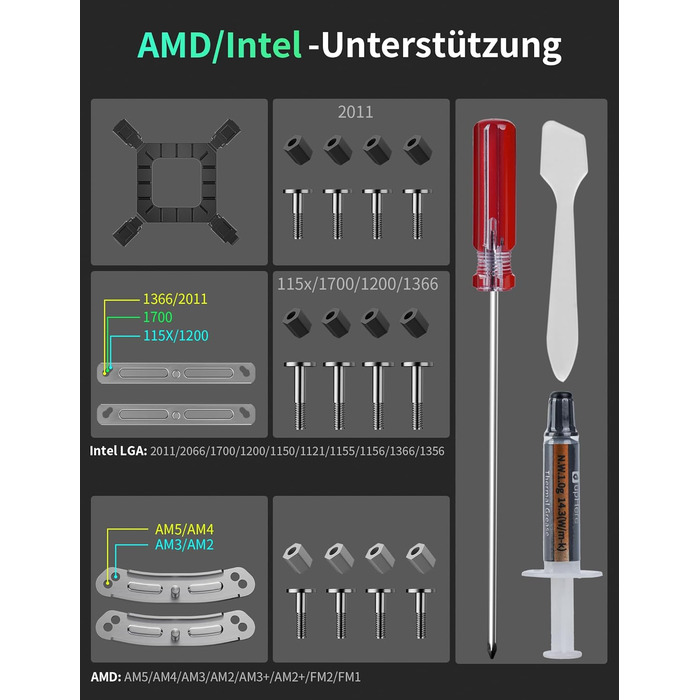 upHere Система охолодження CPU Dual Tower з 6 теплових трубок, 2 x 120мм вентилятори PWM, сумісна з AMD AM4 AM5/Intel 2011/2066 (X79/X99), для ПК, UE2K6