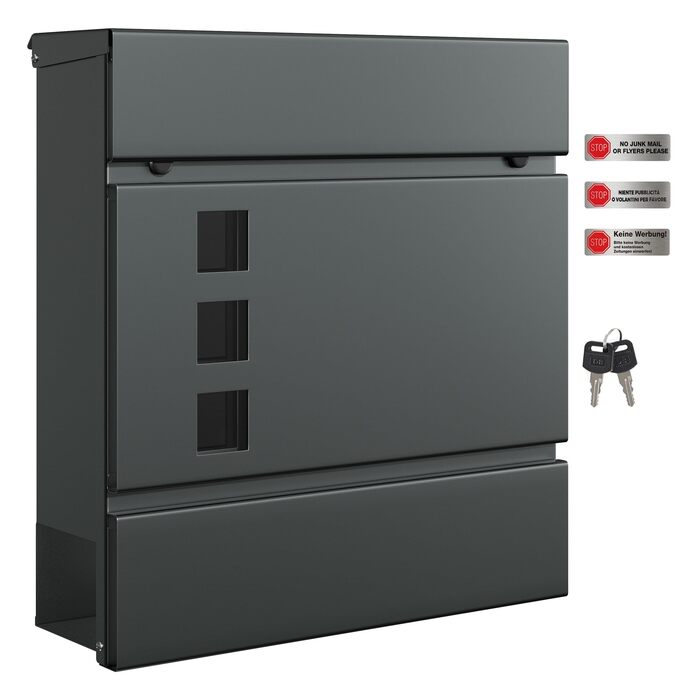 Поштовий ящик SONGMICS XXL з газетницею, антрацит, 37x37x10.5 см, з ключем, захист від реклами, сучасний, для дому та саду