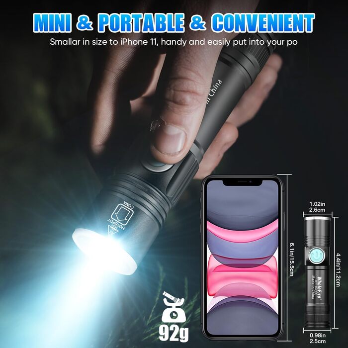 LED ліхтарик WholeFire 2 шт. 5000 люмен, 4 режими, IP65, водонепроникний, для кемпінгу, дітей, туризму, активного відпочинку