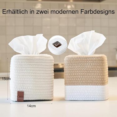 Стильна дерев'яна коробочка для серветок Rarapop – кубічна форма, бавовна, джут, білий колір, декор для ванної кімнати та офісу