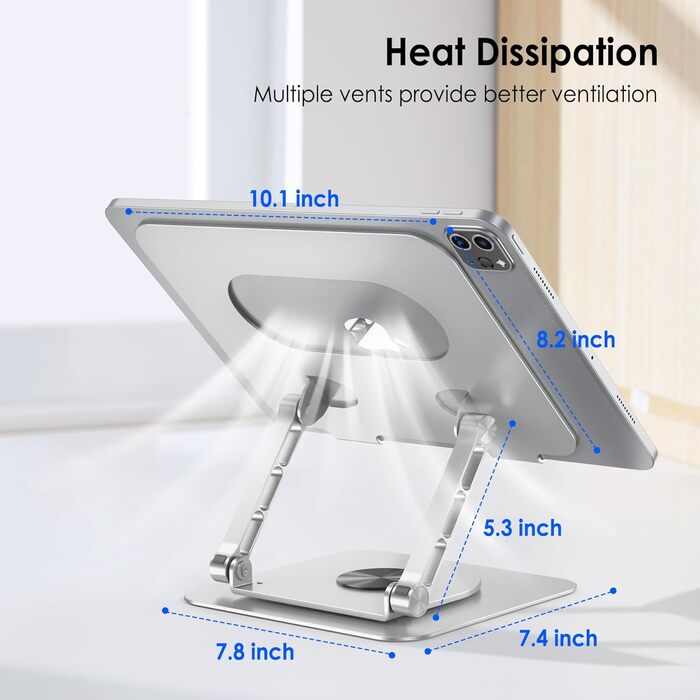 Підставка для ноутбука на стіл, 360° обертання, регульована, складна, з алюмінію, сумісна з MacBook Air Pro, HP Notebook (10–17,3 дюймів), обертова, срібна