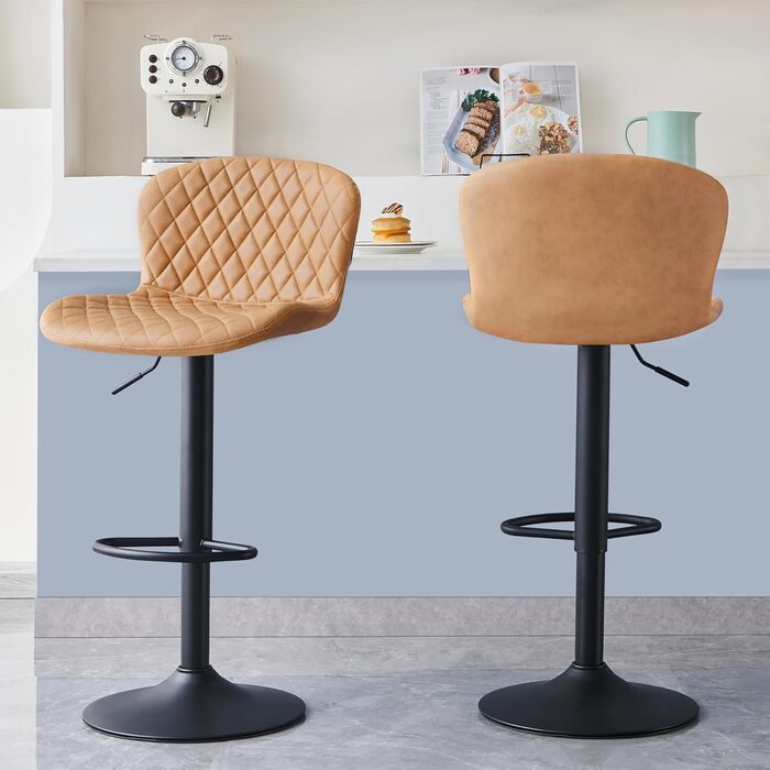 JaHECOME Faux Leather Bar Stools Set - Adjustable Height, 360° Swivel Bar Chairs with Backrest & Padded Seat for Bar, Kitchen, Bistro, Counter, Dining Room & Cafe (Set of 4, Brown PU Leather)