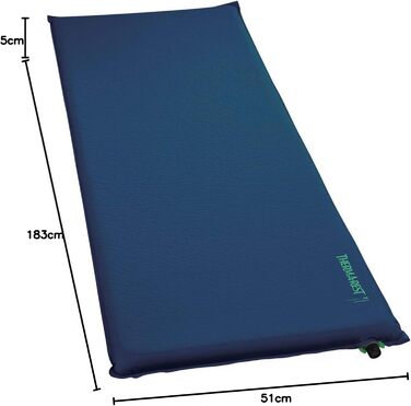 Каремат туристичний Therm-a-Rest Basecamp з самонадуваючимся шаром, WingLock-клапан, для дорослих, розмір 50.8 x 183.9 см, блакитний, з сумкою для зберігання