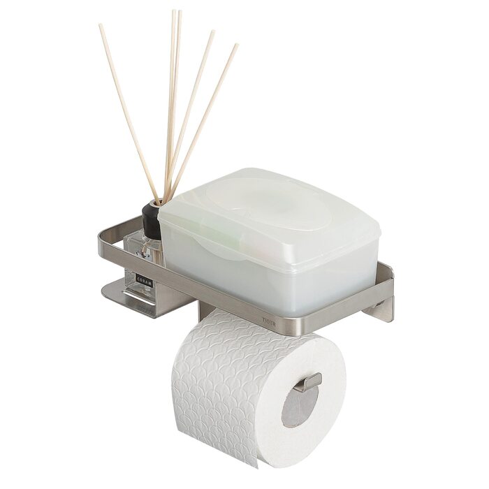 Тримач для туалетного паперу Tiger Caddy з полицею для смартфона та вологих серветок, настінний, матова нержавіюча сталь, 24 x 10 x 11,6 см