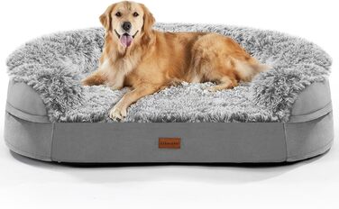 Gimars 9.5 inch Orthopedic Dog Bed for Extra Large Dogs, XL Dog Bed with Bolster & 28D Egg Crate Mattress, Waterproof Cover, Washable Plush Cover, Dog Sofa for Arthritic Dogs - Half Round